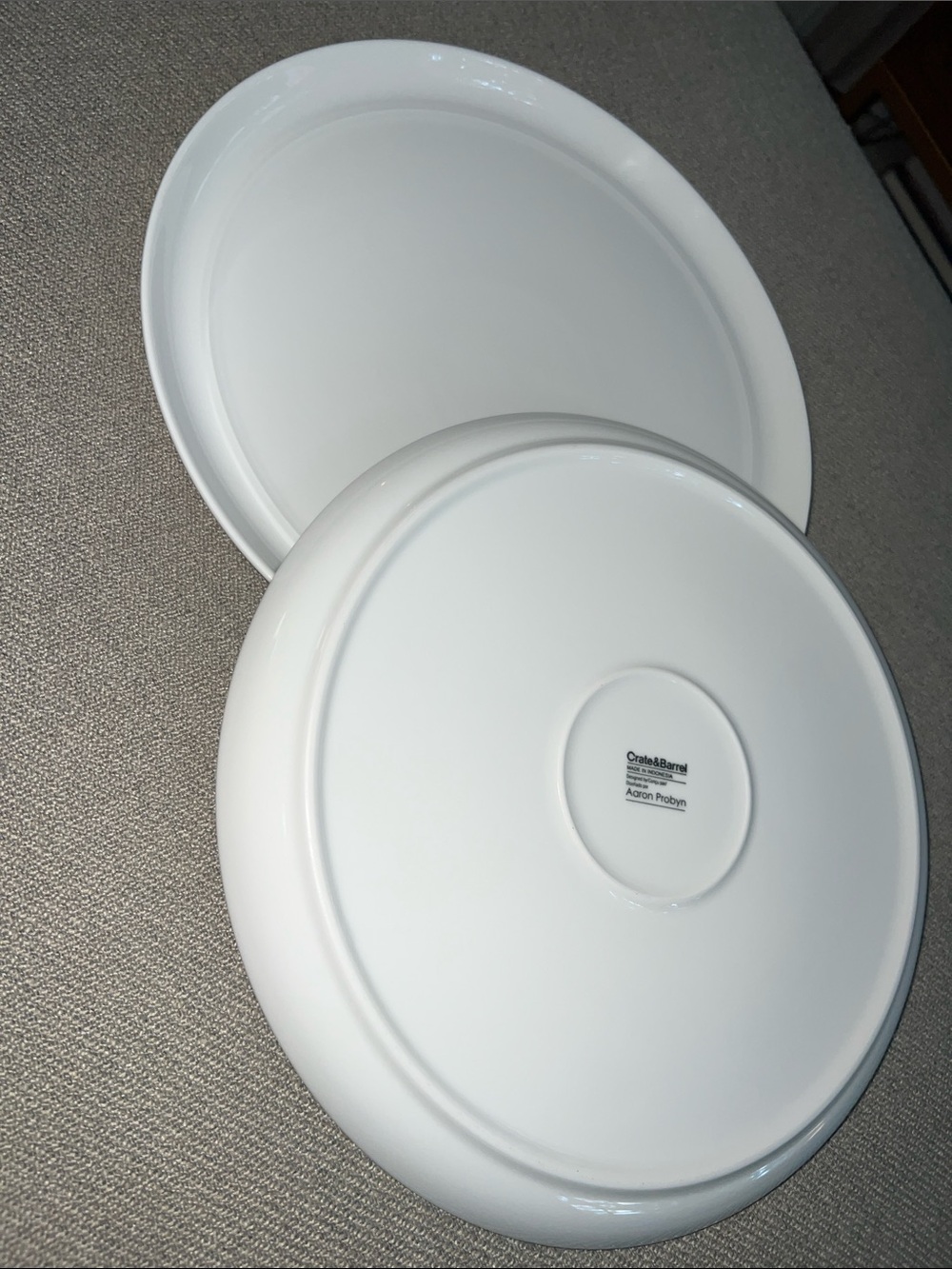 Crate & Barrel Glossy White Ceramic Dinner Plates - Set of 2